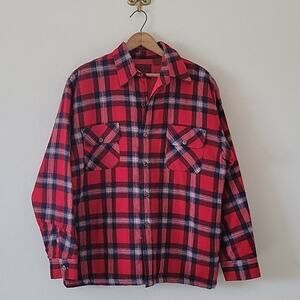 Bull Run Red Plaid Flannel Lined Button Front Jacket Size Medium M